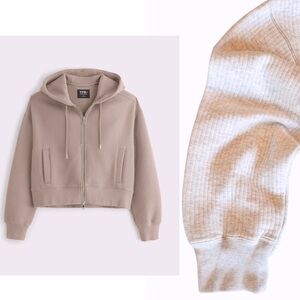 YPB Abercrombie & Fitch Ribbed Cream Grey Hooded Zip-Up Sweatshirt Jacket